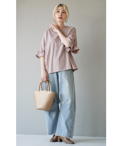 e-zakkamania stores(イーザッカマニアストアーズ)の「キャンディースリーブ カットソー(Tシャツ/カットソー・レディース・ライトベージュ/スモークピンク/ブラック・M)」の5枚目の写真