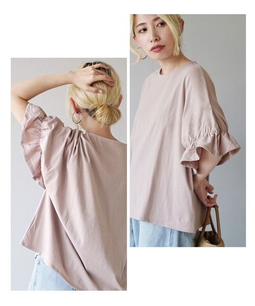 e-zakkamania stores(イーザッカマニアストアーズ)の「キャンディースリーブ カットソー(Tシャツ/カットソー・レディース・ライトベージュ/スモークピンク/ブラック・M)」の6枚目の写真