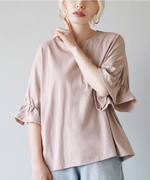 e-zakkamania stores(イーザッカマニアストアーズ)の「キャンディースリーブ カットソー(Tシャツ/カットソー・レディース・ライトベージュ/スモークピンク/ブラック・M)」の8枚目の写真