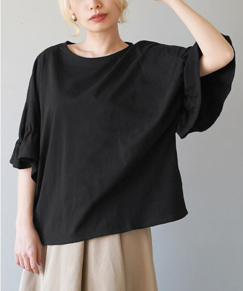 e-zakkamania stores(イーザッカマニアストアーズ)の「キャンディースリーブ カットソー(Tシャツ/カットソー・レディース・ライトベージュ/スモークピンク/ブラック・M)」の12枚目の写真