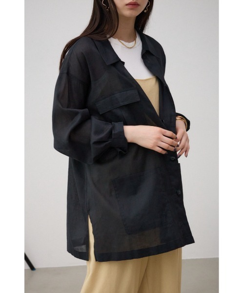 AZUL by moussy(アズールバイマウジー)の「コットンリネンシアーミリタリーシャツ(シャツ/ブラウス・レディース・ブラウン/カーキ/ブラック・FREE)」の4枚目の写真