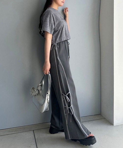 OLIVE des OLIVE(オリーブデオリーブ)の「サイドラインダブルリボンスウェットパンツ(その他パンツ・レディース・トップグレー/アイボリー/スミクロ・FREE)」の14枚目の写真