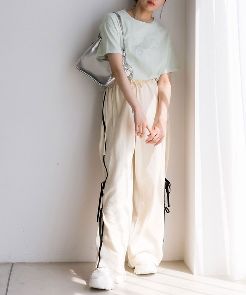 OLIVE des OLIVE(オリーブデオリーブ)の「サイドラインダブルリボンスウェットパンツ(その他パンツ・レディース・トップグレー/アイボリー/スミクロ・FREE)」の7枚目の写真