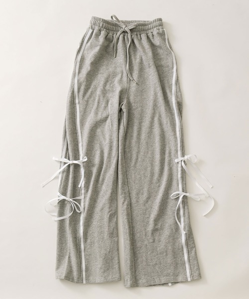 OLIVE des OLIVE(オリーブデオリーブ)の「サイドラインダブルリボンスウェットパンツ(その他パンツ・レディース・トップグレー/アイボリー/スミクロ・FREE)」の4枚目の写真