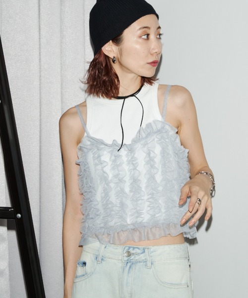 Auntie Rosa Holiday(アンティローザホリデー)の「チュールビスチェキャミ(キャミソール・レディース・ブラック/グレー・FREE)」の2枚目の写真