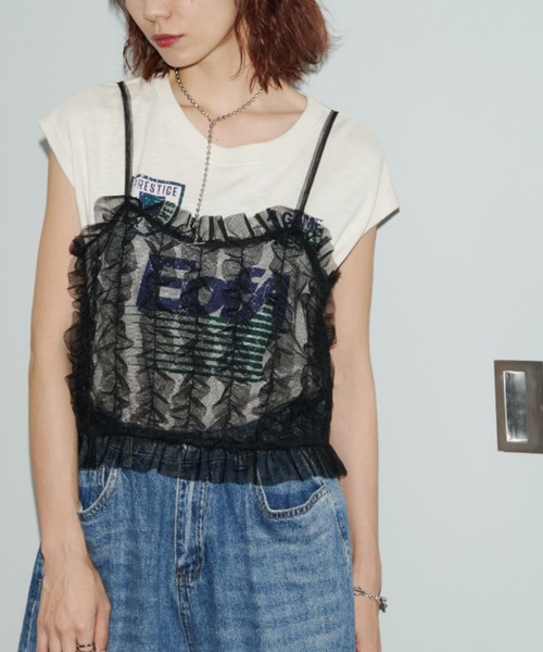 Auntie Rosa Holiday(アンティローザホリデー)の「チュールビスチェキャミ(キャミソール・レディース・ブラック/グレー・FREE)」の1枚目の写真