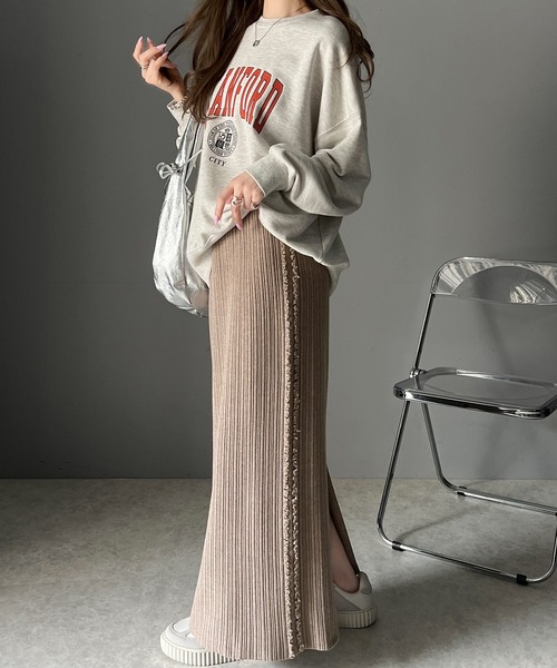 mily bilet（ミウィビレット）の「【mily bilet】カジュアルに可愛く！サイドフリンジメランジニットスカート(ロング丈)（スカート・レディース・アイボリー/ブラック/ベージュ・LARGE/X-LARGE/SMALL/MEDIUM）」の6枚目の写真