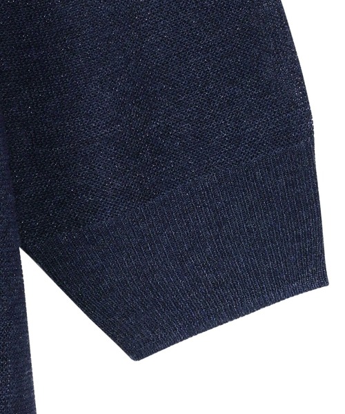 TOKYO SHIRTS(トウキョウシャツ)の「シャイニーシアラメトッパーニットカーディガン(カーディガン/ボレロ・レディース・ネイビー/ベージュ系・L/M)」の5枚目の写真