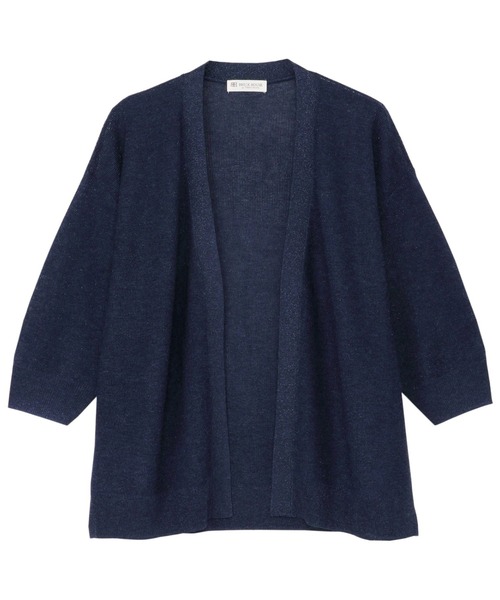 TOKYO SHIRTS(トウキョウシャツ)の「シャイニーシアラメトッパーニットカーディガン(カーディガン/ボレロ・レディース・ネイビー/ベージュ系・L/M)」の3枚目の写真