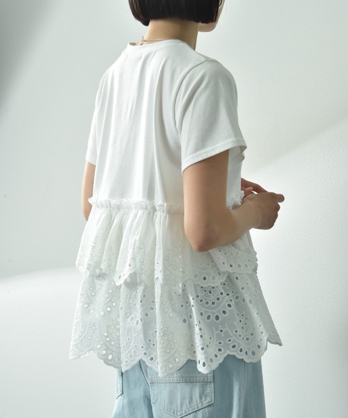 INTERPLANET（インタープラネット）の「スカラップレースティアード切替プルオーバー（Tシャツ/カットソー・レディース・ブラック/オフホワイト・FREE）」の4枚目の写真