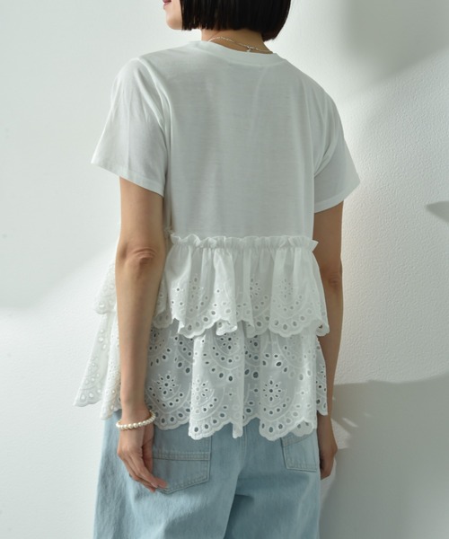 INTERPLANET（インタープラネット）の「スカラップレースティアード切替プルオーバー（Tシャツ/カットソー・レディース・ブラック/オフホワイト・FREE）」の5枚目の写真