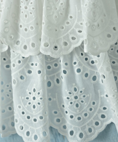 INTERPLANET（インタープラネット）の「スカラップレースティアード切替プルオーバー（Tシャツ/カットソー・レディース・ブラック/オフホワイト・FREE）」の7枚目の写真