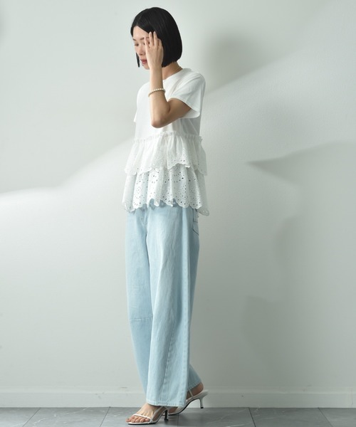 INTERPLANET（インタープラネット）の「スカラップレースティアード切替プルオーバー（Tシャツ/カットソー・レディース・ブラック/オフホワイト・FREE）」の9枚目の写真