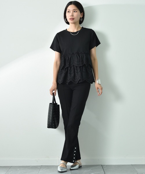 INTERPLANET（インタープラネット）の「スカラップレースティアード切替プルオーバー（Tシャツ/カットソー・レディース・ブラック/オフホワイト・FREE）」の11枚目の写真