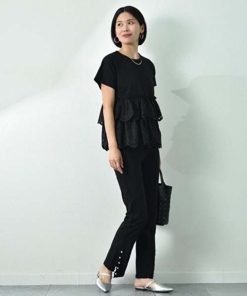 INTERPLANET（インタープラネット）の「スカラップレースティアード切替プルオーバー（Tシャツ/カットソー・レディース・ブラック/オフホワイト・FREE）」の12枚目の写真