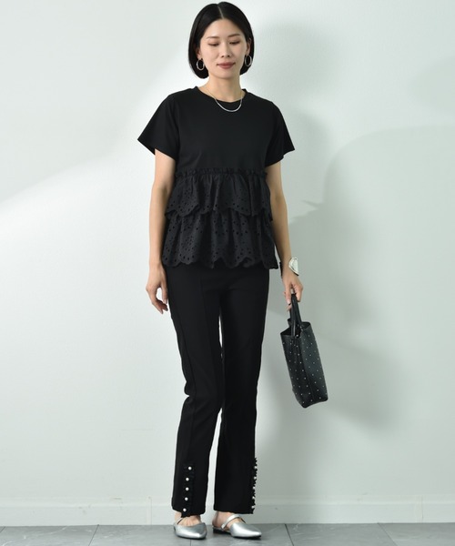 INTERPLANET（インタープラネット）の「スカラップレースティアード切替プルオーバー（Tシャツ/カットソー・レディース・ブラック/オフホワイト・FREE）」の13枚目の写真