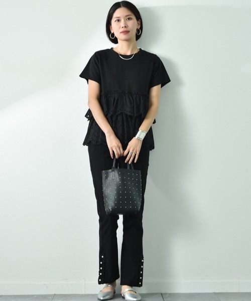 INTERPLANET（インタープラネット）の「スカラップレースティアード切替プルオーバー（Tシャツ/カットソー・レディース・ブラック/オフホワイト・FREE）」の14枚目の写真