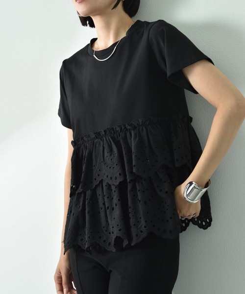 INTERPLANET（インタープラネット）の「スカラップレースティアード切替プルオーバー（Tシャツ/カットソー・レディース・ブラック/オフホワイト・FREE）」の15枚目の写真