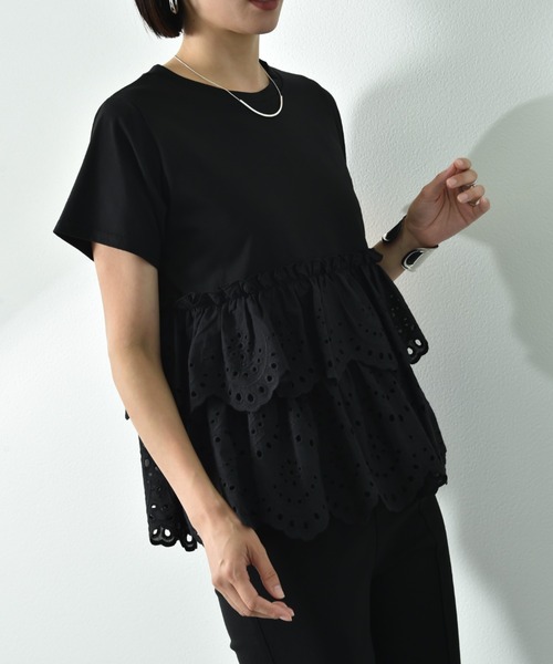 INTERPLANET（インタープラネット）の「スカラップレースティアード切替プルオーバー（Tシャツ/カットソー・レディース・ブラック/オフホワイト・FREE）」の16枚目の写真