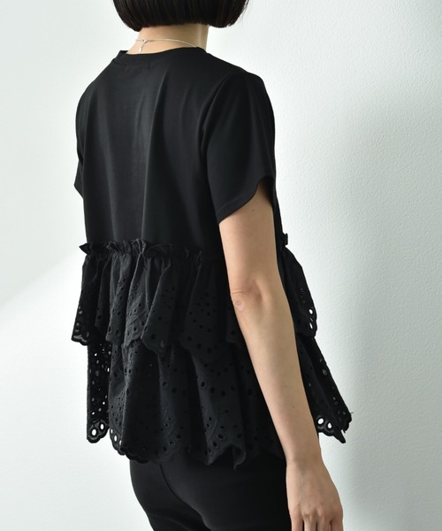 INTERPLANET（インタープラネット）の「スカラップレースティアード切替プルオーバー（Tシャツ/カットソー・レディース・ブラック/オフホワイト・FREE）」の17枚目の写真