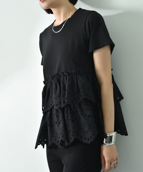 INTERPLANET（インタープラネット）の「スカラップレースティアード切替プルオーバー（Tシャツ/カットソー・レディース・ブラック/オフホワイト・FREE）」の18枚目の写真