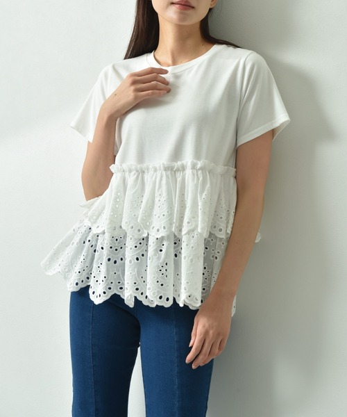 INTERPLANET（インタープラネット）の「スカラップレースティアード切替プルオーバー（Tシャツ/カットソー・レディース・ブラック/オフホワイト・FREE）」の21枚目の写真