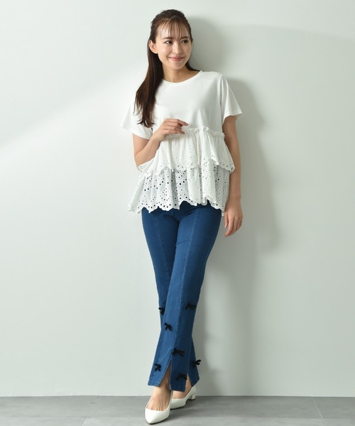 INTERPLANET（インタープラネット）の「スカラップレースティアード切替プルオーバー（Tシャツ/カットソー・レディース・ブラック/オフホワイト・FREE）」の22枚目の写真