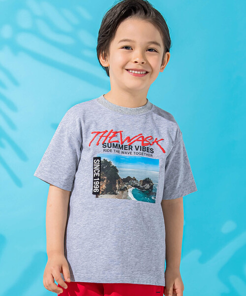 セール】【接触冷感】海フォトプリントロゴ天竺Tシャツ(100