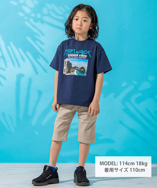 WASK（ワスク）の「【接触冷感】海フォトプリントロゴ天竺Tシャツ(100~160cm)（Tシャツ/カットソー・キッズ・グレー/ネイビー・110cm/130cm/150cm/120cm/140cm/160cm/100cm）」の4枚目の写真