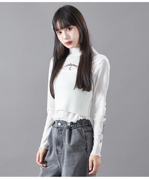 ANAP GｉRL（アナップガール）の「サマーニット刺繍キャミソール（キャミソール・キッズ・ホワイト/ブラック・M/S）」の3枚目の写真