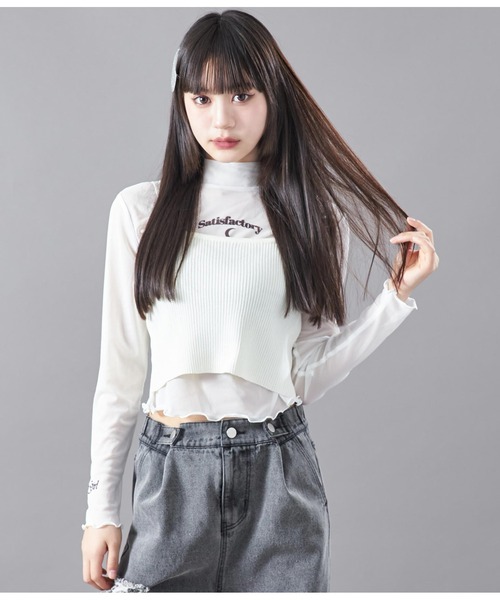 ANAP GｉRL（アナップガール）の「サマーニット刺繍キャミソール（キャミソール・キッズ・ホワイト/ブラック・M/S）」の4枚目の写真