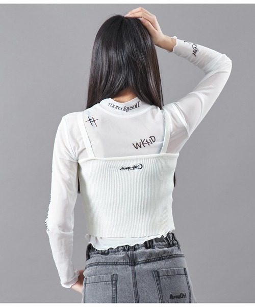 ANAP GｉRL（アナップガール）の「サマーニット刺繍キャミソール（キャミソール・キッズ・ホワイト/ブラック・M/S）」の6枚目の写真