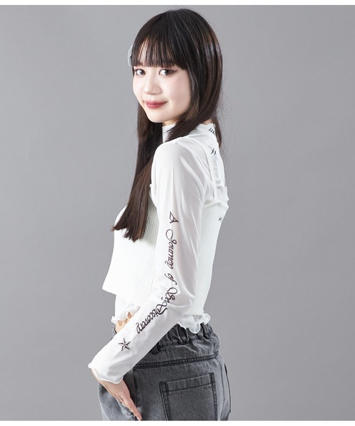 ANAP GｉRL（アナップガール）の「サマーニット刺繍キャミソール（キャミソール・キッズ・ホワイト/ブラック・M/S）」の5枚目の写真