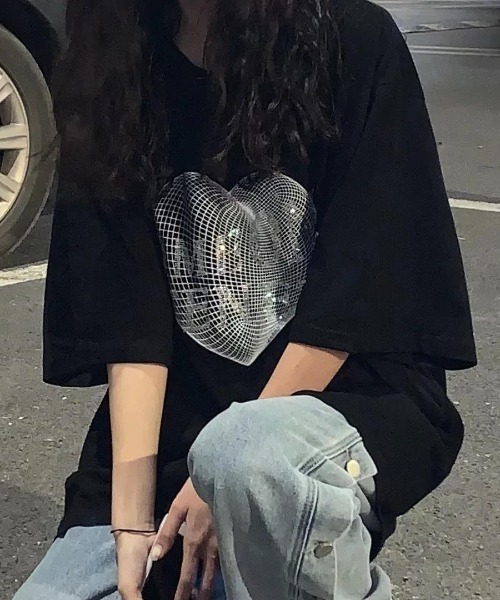 LADY LIKE(レディライク)の「メッシュハートプリントTシャツ(Tシャツ/カットソー・レディース・ブラック・M)」の5枚目の写真