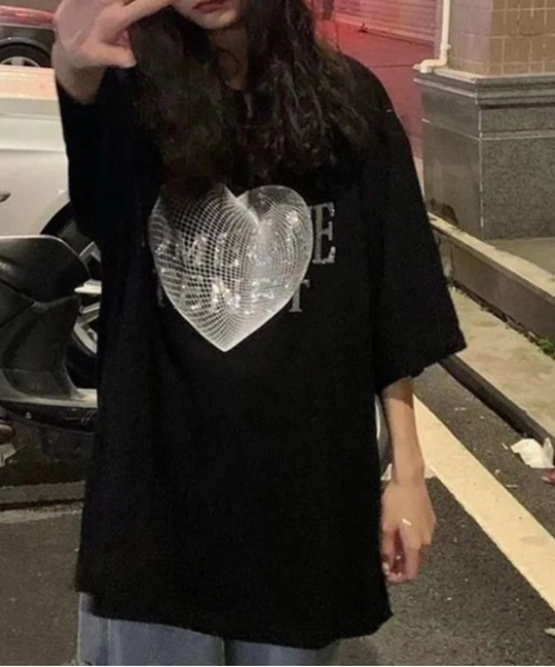 LADY LIKE(レディライク)の「メッシュハートプリントTシャツ(Tシャツ/カットソー・レディース・ブラック・M)」の6枚目の写真