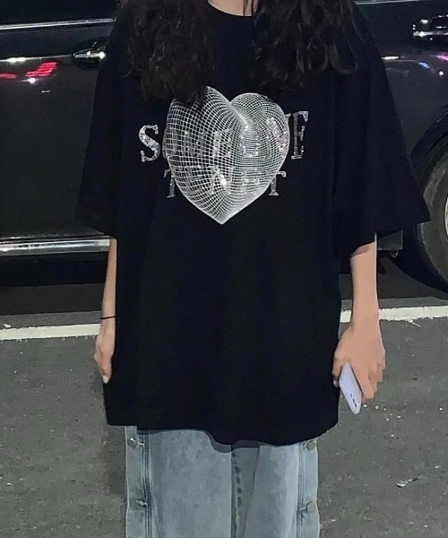 LADY LIKE(レディライク)の「メッシュハートプリントTシャツ(Tシャツ/カットソー・レディース・ブラック・M)」の7枚目の写真