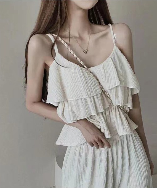 deux amour（ドゥーザムール）の「プリーツ加工ティアードキャミ＋ワイドパンツセットアップ（その他パンツ・レディース・ホワイト/ピンク/ベージュ/ブラック・FREE）」の5枚目の写真