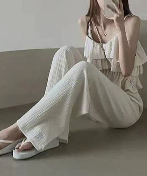 deux amour（ドゥーザムール）の「プリーツ加工ティアードキャミ＋ワイドパンツセットアップ（その他パンツ・レディース・ホワイト/ピンク/ベージュ/ブラック・FREE）」の9枚目の写真