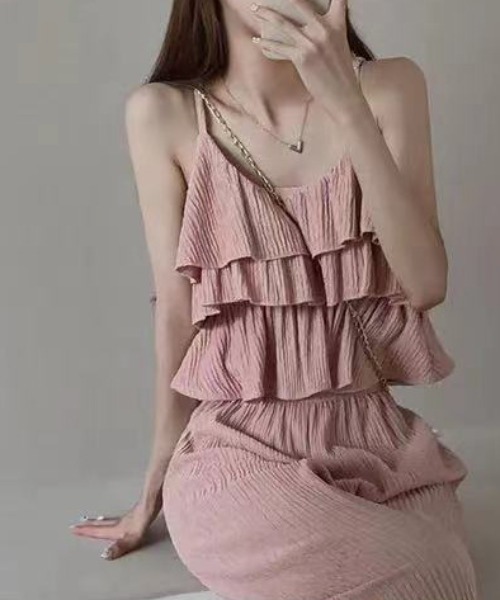 deux amour（ドゥーザムール）の「プリーツ加工ティアードキャミ＋ワイドパンツセットアップ（その他パンツ・レディース・ホワイト/ピンク/ベージュ/ブラック・FREE）」の15枚目の写真