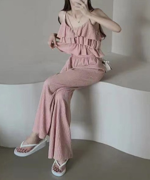 deux amour（ドゥーザムール）の「プリーツ加工ティアードキャミ＋ワイドパンツセットアップ（その他パンツ・レディース・ホワイト/ピンク/ベージュ/ブラック・FREE）」の16枚目の写真