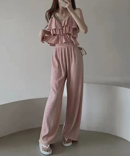 deux amour（ドゥーザムール）の「プリーツ加工ティアードキャミ＋ワイドパンツセットアップ（その他パンツ・レディース・ホワイト/ピンク/ベージュ/ブラック・FREE）」の18枚目の写真