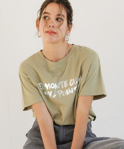 BAYFLOW（ベイフロー）の「[滑らかな肌触り]プレイフルシルケットアソートロゴＴ（Tシャツ/カットソー・レディース・オフホワイト/カーキ/オレンジ/ネイビー・FREE）」の3枚目の写真