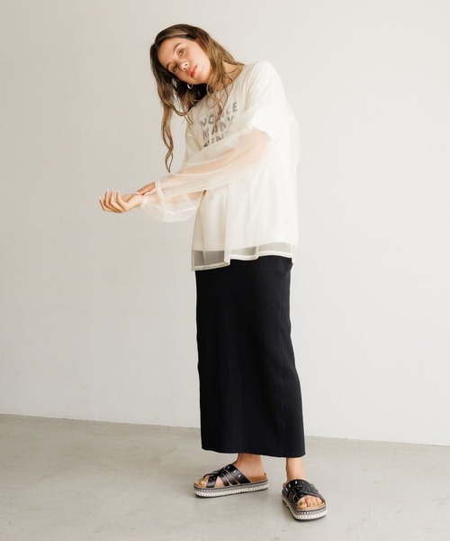 BAYFLOW（ベイフロー）の「[滑らかな肌触り]プレイフルシルケットアソートロゴＴ（Tシャツ/カットソー・レディース・オフホワイト/カーキ/オレンジ/ネイビー・FREE）」の6枚目の写真