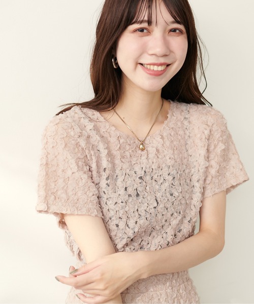 natural couture（ナチュラルクチュール）の「フラワーチュールレースTOPS（Tシャツ/カットソー・レディース・ブラック/アイボリー/ピンク・FREE）」の16枚目の写真