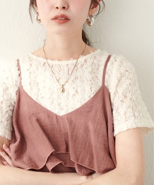 natural couture（ナチュラルクチュール）の「フラワーチュールレースTOPS（Tシャツ/カットソー・レディース・ブラック/アイボリー/ピンク・FREE）」の5枚目の写真