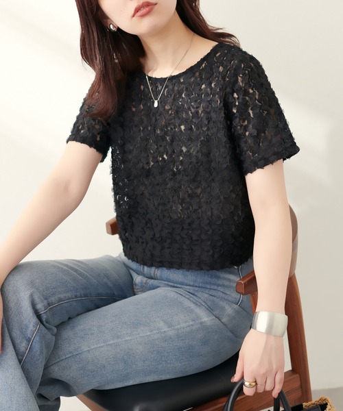 natural couture（ナチュラルクチュール）の「フラワーチュールレースTOPS（Tシャツ/カットソー・レディース・ブラック/アイボリー/ピンク・FREE）」の12枚目の写真