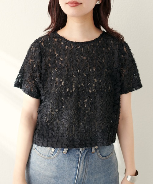 natural couture（ナチュラルクチュール）の「フラワーチュールレースTOPS（Tシャツ/カットソー・レディース・ブラック/アイボリー/ピンク・FREE）」の21枚目の写真