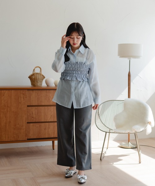 ブラウス シャツ bustier set sheer shirt / ビスチェセットシアーシャツ レディース favclo.（ファブクロ）の「bustier × sheer shirt set