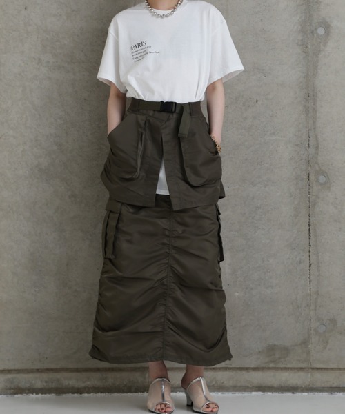 ROSE BUD（ローズバッド）の「レイヤードベルトスカート（スカート・レディース・ブラック/カーキ・FREE）」の10枚目の写真