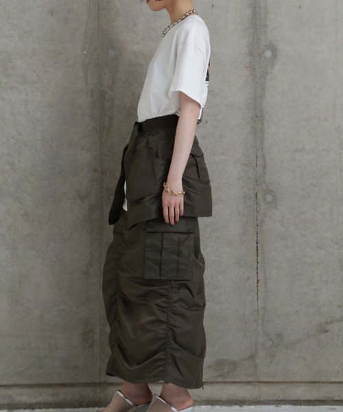 ROSE BUD（ローズバッド）の「レイヤードベルトスカート（スカート・レディース・ブラック/カーキ・FREE）」の9枚目の写真